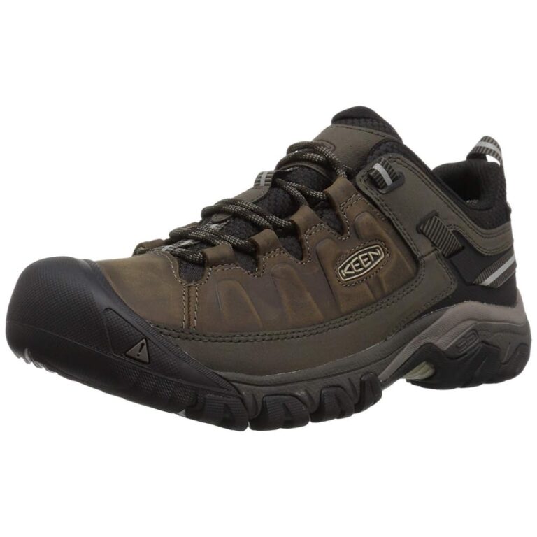 Brown Keen hiking shoe with black sole and laces