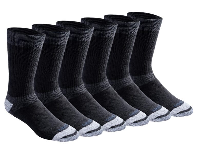 Six black socks with gray accents, arranged in a row