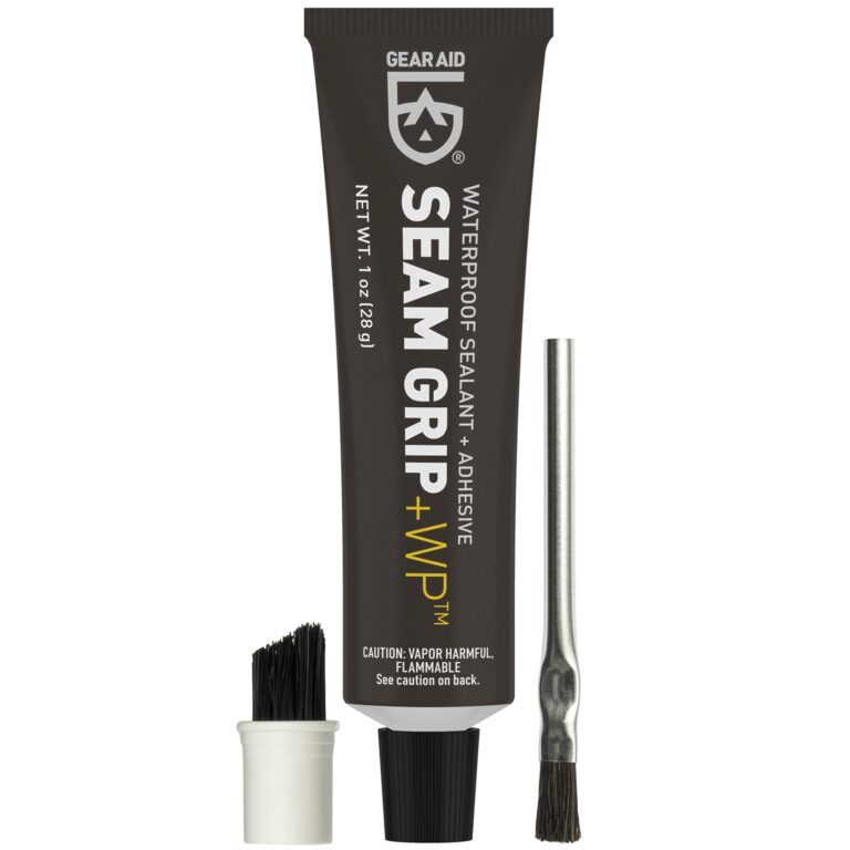 Tube of Gear Aid Seam Grip WP sealant with applicator brushes